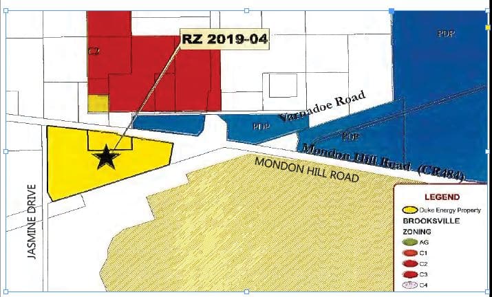 Duke substation would be constructed on the triangular lot between Jasmine Drive and Mondon Hill Rd.