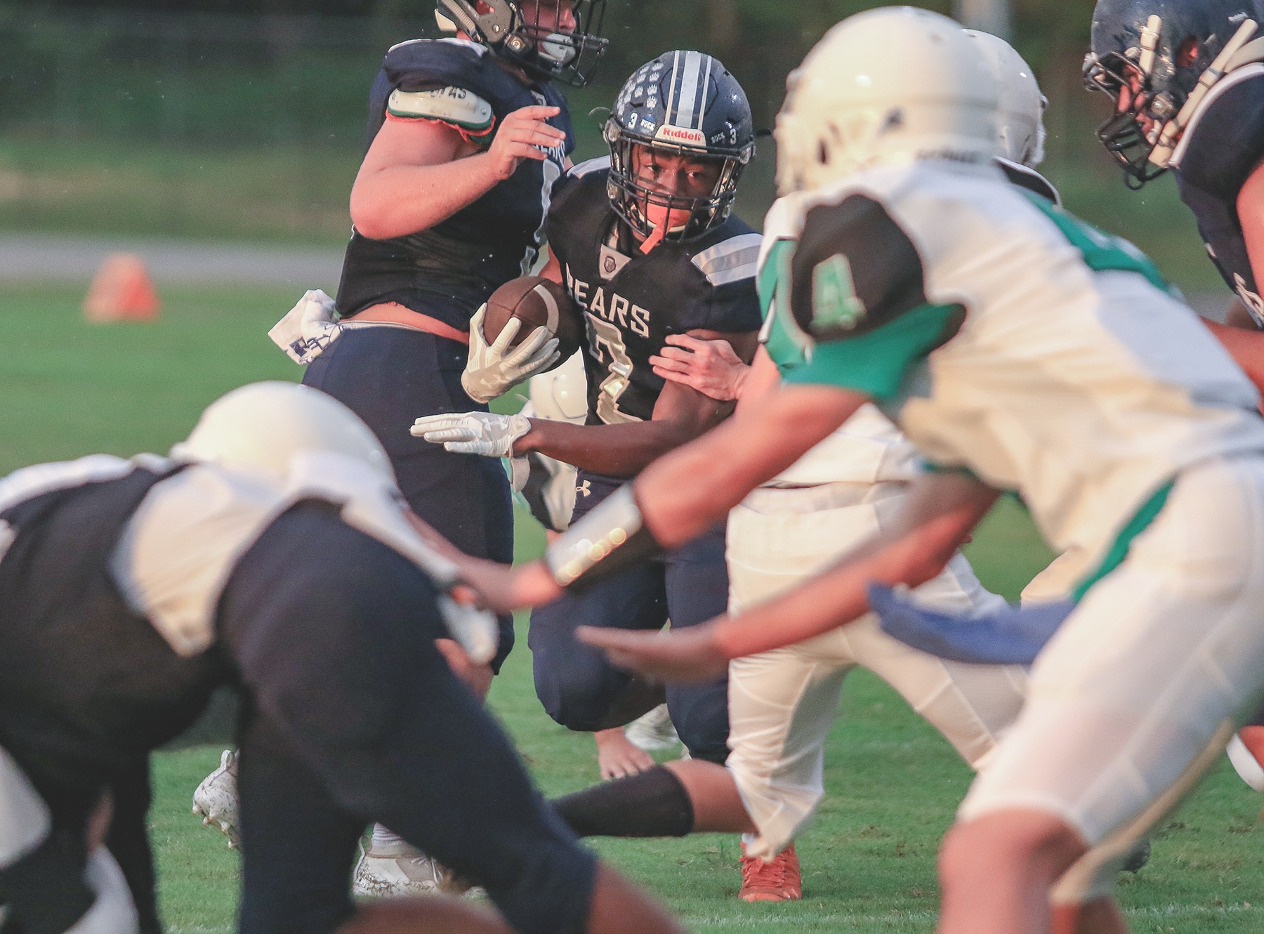 Central’s Junior Contae Cason finds a hole in Gulfs d-line. Cason drove in 6 touchdowns against Gulf during Friday night’s home game.