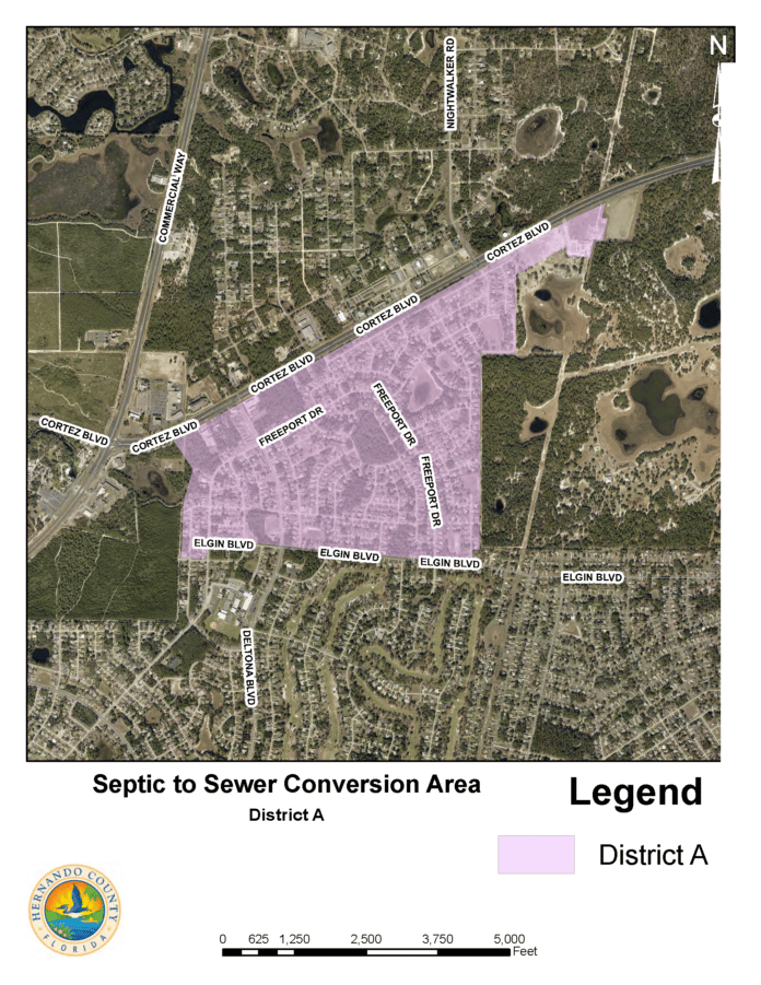 Septic to Sewer Conversion Area District A.  The county commission is moving forward to convert half of the homes, approximately 450 properties from septic to sewer. 