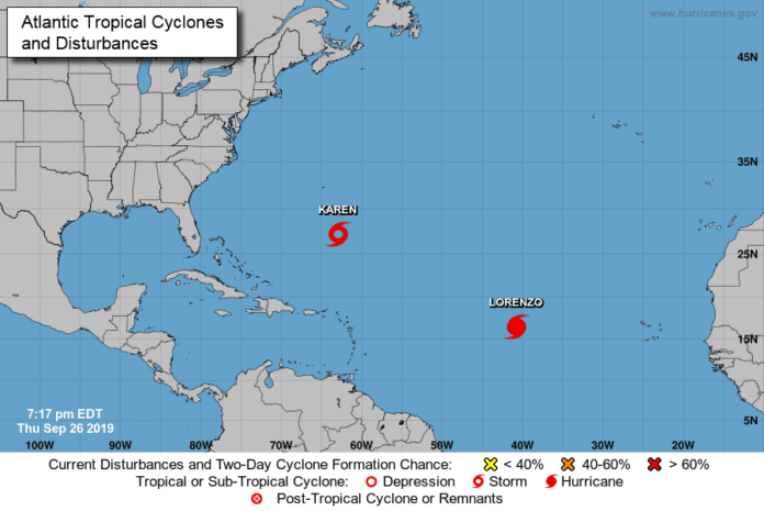 NOAA Hurricane Map as of September 26, 2019
