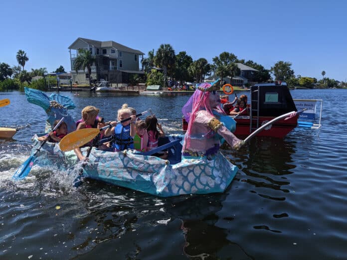 Cardboard boats start their heat.  