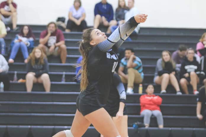 Senior Karla Cantero-Garcia bunts the ball for a set and spike during the 2019 4A FHSAA Girls Volleyball Championship Regional Semifinals at Nature Coast Technical High School against Tarpon Springs