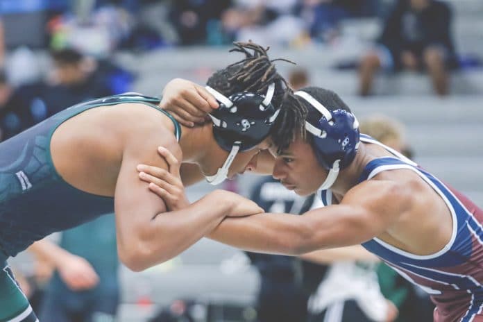 Weeki Wachee Aidan Mayberry competes with Springstead Jayson Johnson during the wrestling dual at Weeki Wachee High School. The tournament was held on Friday, December 6 and Saturday, December 7. 