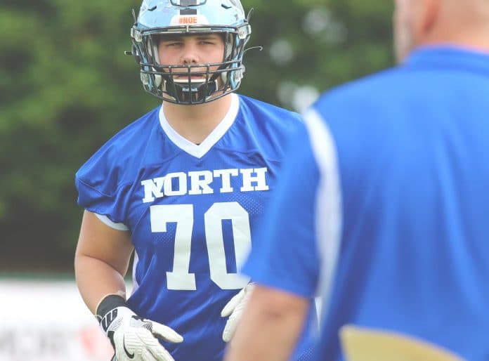 Nature Coast Tech Senior Michael Marotta during pre-game warm-ups. Marotta was selected to play on the North team during the Florida Athletic Coaches Association 65th North-South All-Star Football Classic on December 21, 2019.