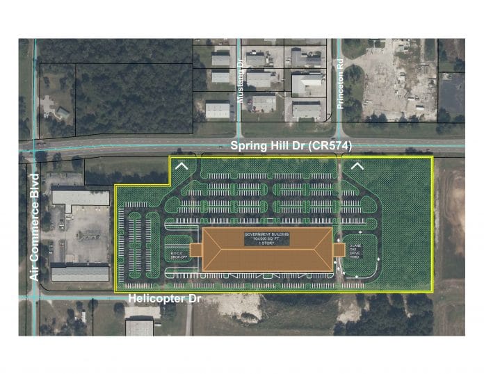 Map showing the proposed 104,000 square foot government center located on Spring Hill Drive at the Brooksville Tampa Bay Regional Airport.