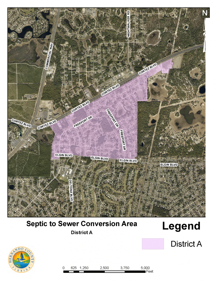 Septic to Sewer Conversion Area District A.  The county commission is moving forward to convert half of the homes, approximately 450 properties from septic to sewer.