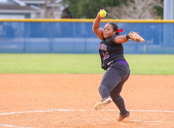 Last February, Hernando's Olivia Townsend winds up on the pitcher's mound during the Springstead Softball Classic.  FILE PHOTO by Alice Mary Herden