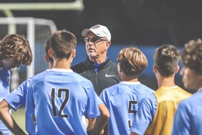 Nature Coast Tech boys soccer coach Sal Calabrese talks to his players before the match against Fivay. This game was the team’s last of the regular season but they are looking ahead to the 4A District 6 Tournament Semi-Finals on February 5.