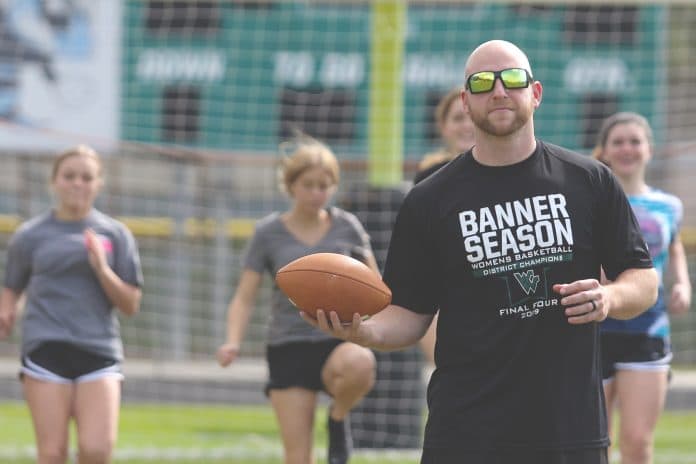 Weeki Wachee Flag Football: Billy Hughes during the girls’ flag football practice.