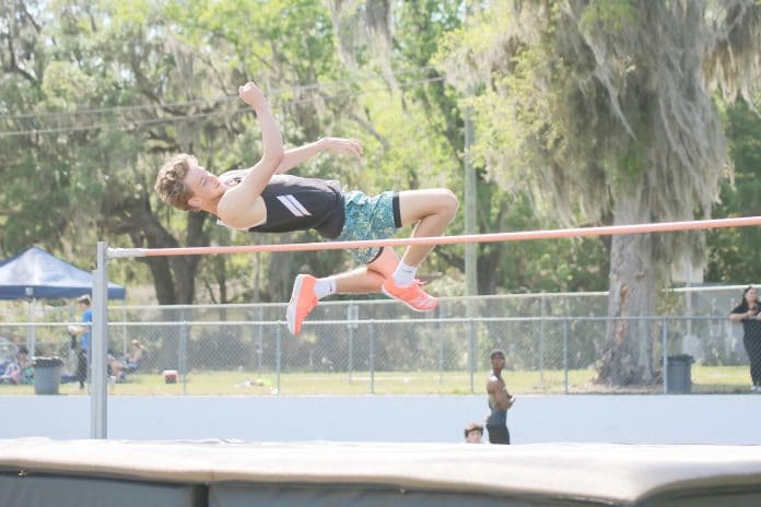 Devon Chichester of Hernando placed 2nd in the Men’s High Jump during the Kiwanis Track & Field Meet at Tom Fisher Stadium on March 12.