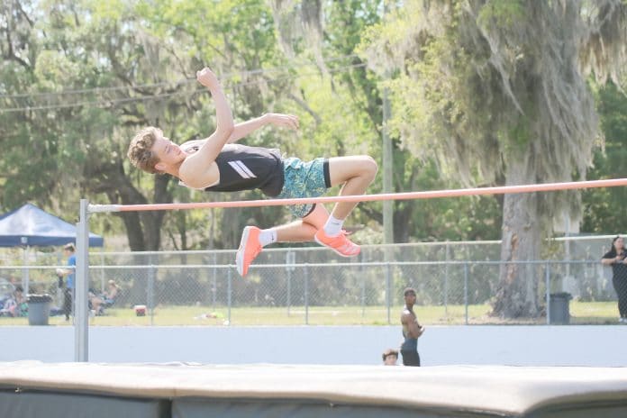  Devon Chichester of Hernando placed 2nd in the Men’s High Jump during the Kiwanis Track & Field Meet at Tom Fisher Stadium on March 12.