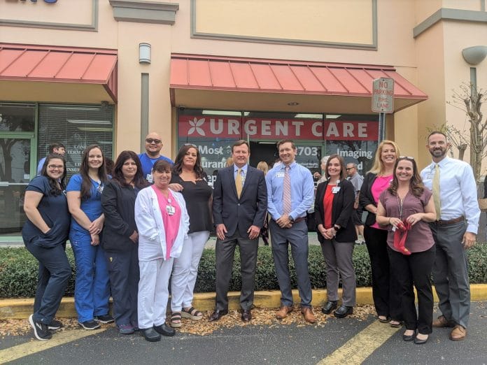 From left to right: Urgent Care staff members Jordan, Kelly, Lyn, Jonas, Suzanne, Amanda; Ken Wicker, CEO Bayfront Health Brooksville, CJ Hamilton, CFO Bayfront Health Brooksville and Spring Hill, Amber Lipe ACFO Bayfront Health Brooksville and Spring Hill, Rebecca Dugan, Practice Administrator Bayfront Health Medical Group, Elisa Fadling, Director of Operations Bayfront Health Medical Group, Mike Irvin, CEO Bayfront Health Spring Hill.