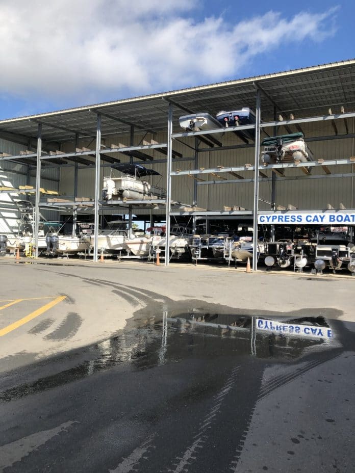  A view of the newly roofed open racks at Hernando Beach Marina.