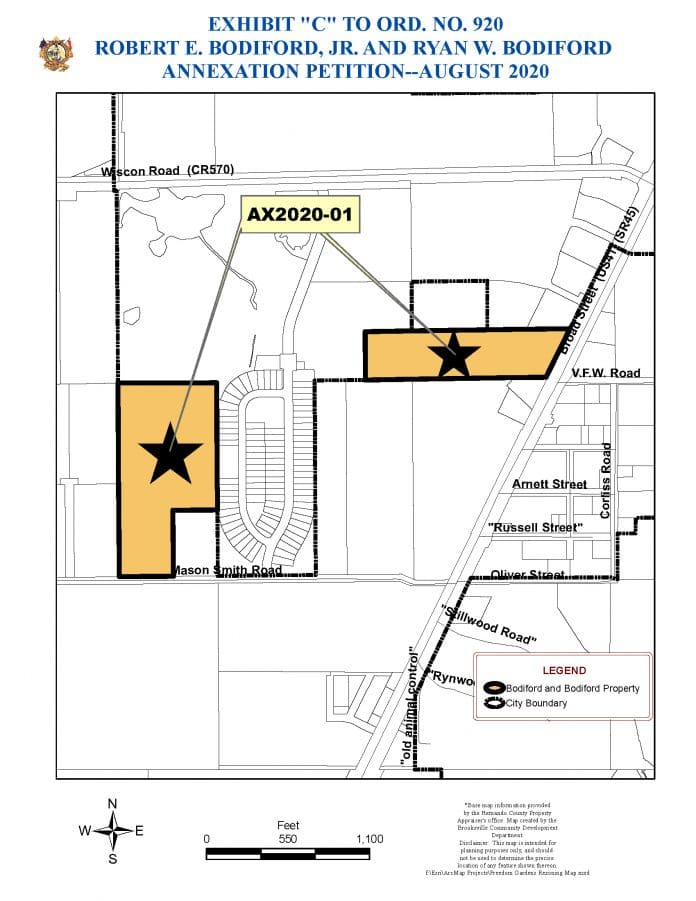 27 acres (approximately) owned by Robert Bodiford, Jr. and Ryan Bodiford proposed for annexation by the city of Brooksville