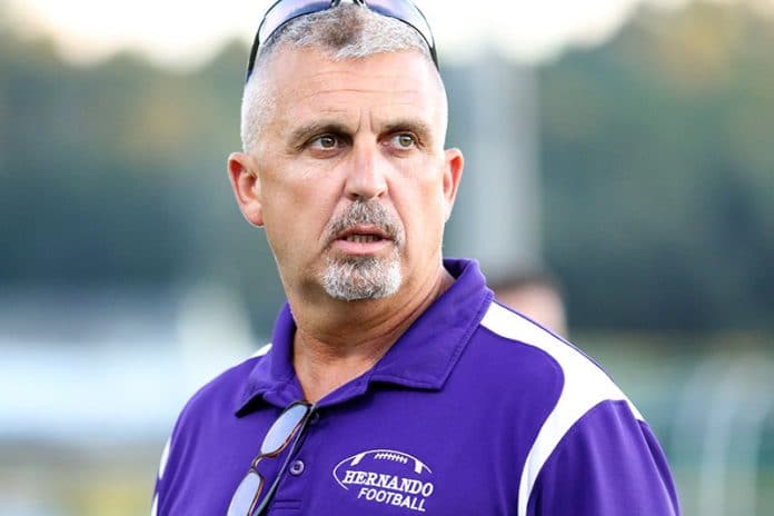 Bill Vonada as head coach of Hernando High, back in 2016. Photo by Cheryl Clanton.