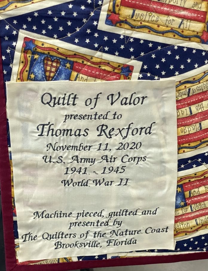Detail of the Quilt given to Thomas Rexford