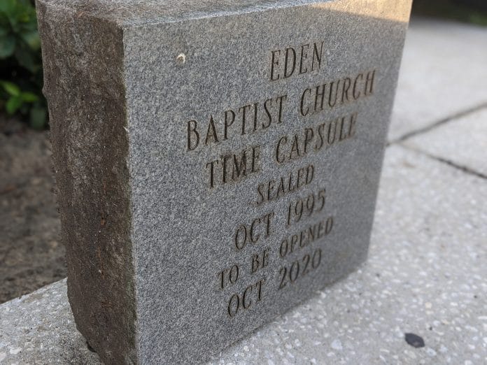 Granite stone used to mark where the time capsule was buried. 