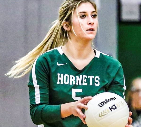 4A FHSAA Girls Volleyball Regional Quarter Final. North Marion Colts vs Weeki Wachee Hornets Thursday night October 22, 2020 in the Hornets Nest. Hornet #5 Sr. Nicla Gentile preparing to serve to the Colts. Photo by Cheryl Clanton Hernando Sun.