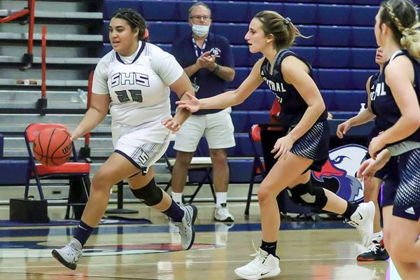 Eagles Sr. #25 Adriena Lett takes it back down the court against Central at the Springstead girls basketball won November 20th, 2020 night home non-conference game against Central 57-17. Photo by Cheryl Clanton Hernando Sun.