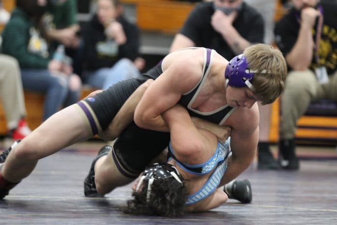 Central High Sophomore Samuel Daniels and Weeki Wachee Senior Kaden Fisher battle for the chance to compete in the championship round. Daniels would advance with a pin over Fisher in the second period.