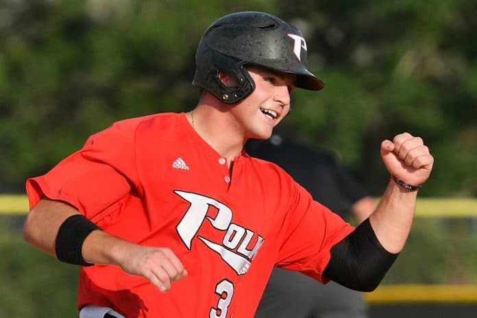 Last year, Nick Collins struggled at the plate. This year, opposing pitchers struggle to keep him off base. (Tom Hagerty/Polk State) 