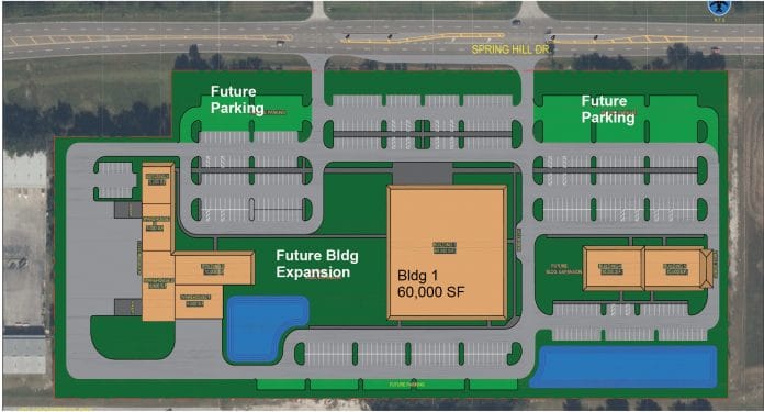 Conceptual Site Plan for Government Expansion Project on 17.94 acre site released to county by the FAA. Building SF = 95,000 SF; Warehouse SF= 19,500 SF