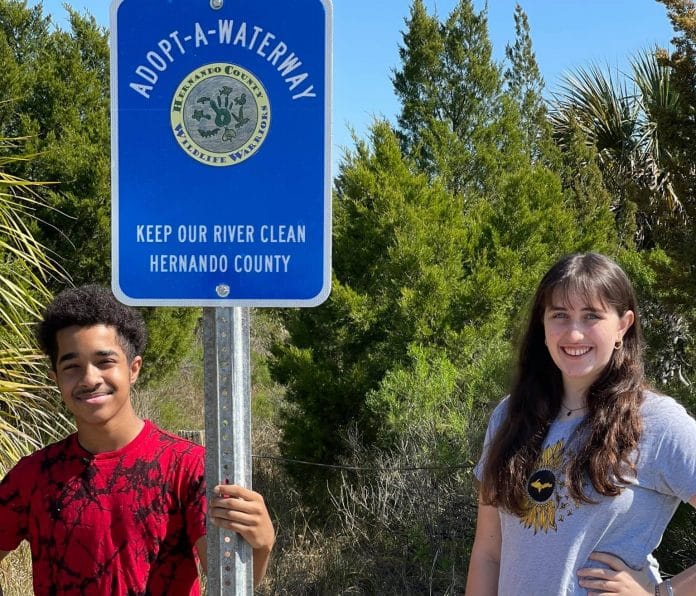 Recently Wildlife Warriors adopted a waterway to keep clean at Jenkins Creek through the county’s Adopt A Waterway program.  Mason Johnson, Founder of Wildlife Warriors, and Emma Bolton.