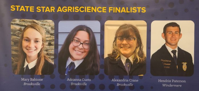 Three out of four State Star FFA Agriscience Finalists were Brooksville Senior FFA members.