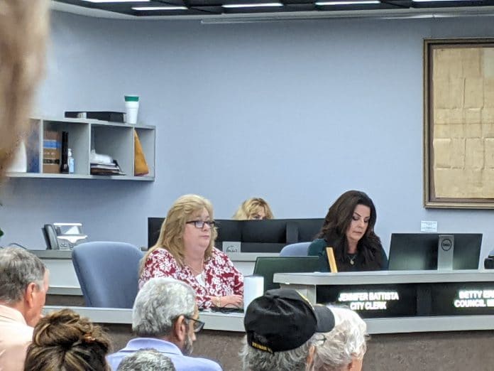 Councilwoman Betty Erhard, right, during a recent council meeting.