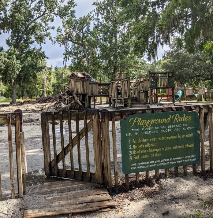 The playground partially demolished on Aug. 2, 2021.