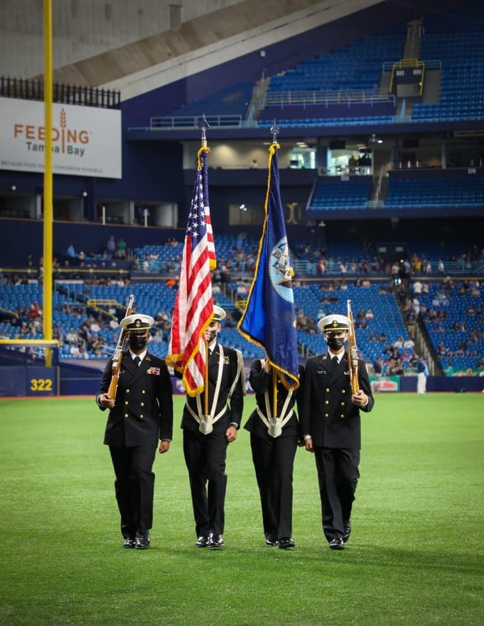 Central JROTC Cadets present the Colors at Tampa Bay Rays game.