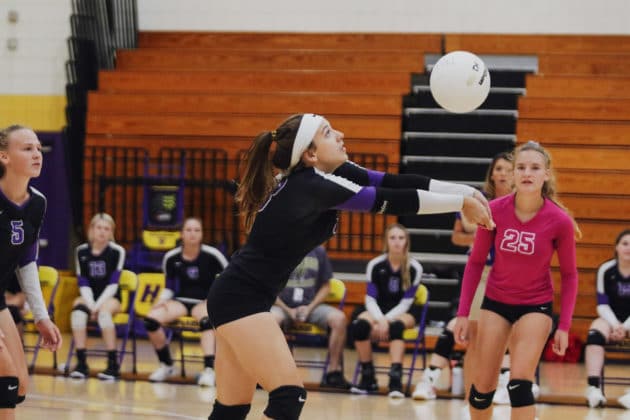 Hernando’s Alexa Grant (3) bumps the ball during the match against the Central on their home court Hernando High School on Wednesday, Sept 22, 2021. Photo byAlice Mary Herden