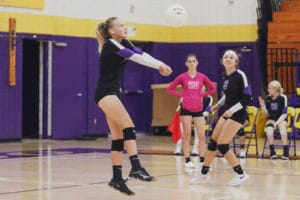 Hernando’s Zoey Grant (5) bumps the ball during the match against the Central on their home court at Hernando High School on Wednesday, Sept 22, 2021. Photo by Alice Mary Herden