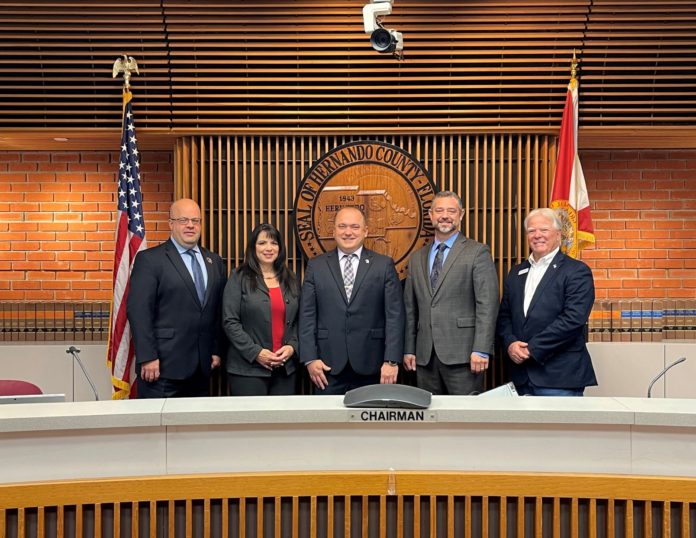 From L to R: Commissioner Jeff Holcomb, Second Vice Chair Elizabeth Narverud, Chairman Steve Champion, Vice Chairman John Allocco and Commissioner Wayne Dukes Photo courtesy of Hernando County Government