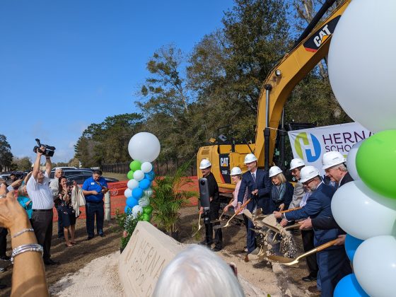 Local dignitaries break ground on the SunTech Vocational Trainer Center Friday Feb. 18, 2022