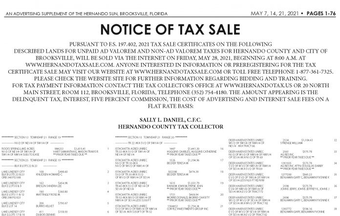 Notice of Tax Sale 2021- part of first page