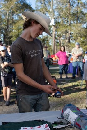 Peder Olsen, checking out some of the prizes on hand.