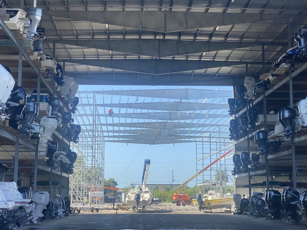 View of construction from inside the boat storage garage. Photo by Summer Hampton.