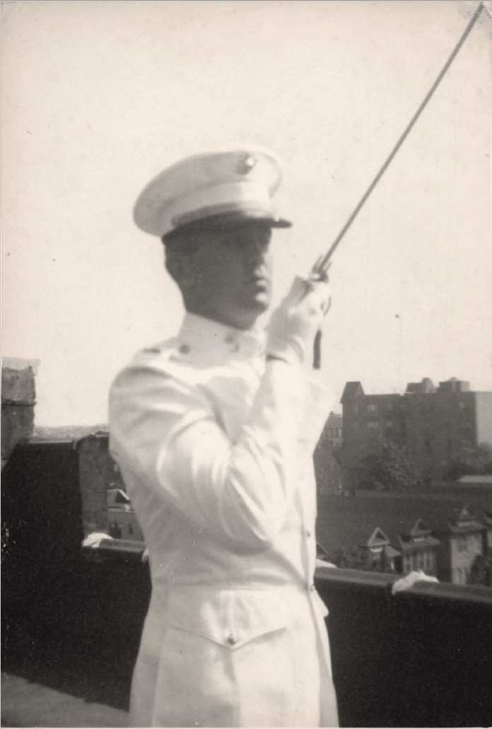 On a New York City rooftop, newly-commissioned U.S. Marine 2nd Lt. Edward Dunne with Mameluke Sword / Courtesy of Terry Dunne