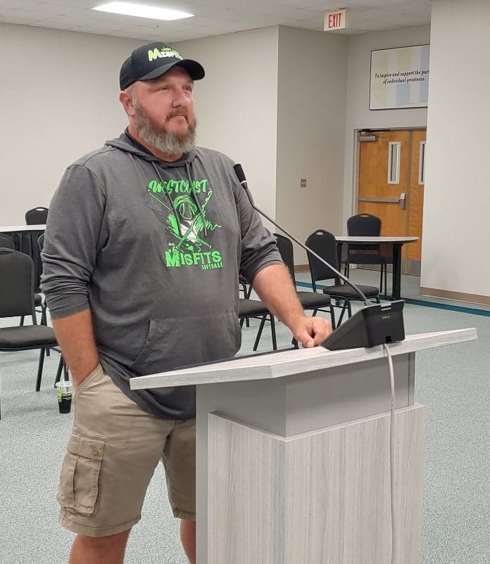 Ken Mayon, Spring Hill resident and parent urged the school board not to seek legal action against the county. during the school board meeting on May Photo by Sarah Nachin.