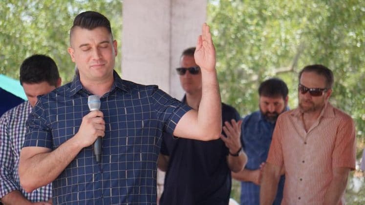 Evangelist Javen Mirabella (front)/May 5, 2022 National Day of Prayer, Brooksville Commons / courtesy of Javen Mirabella