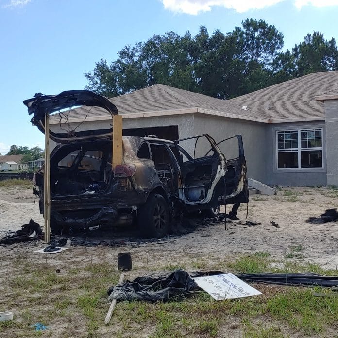 Stolen vehicle torched by home invasion suspects / HCSO