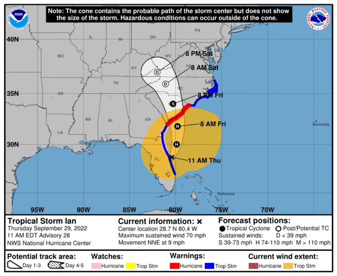 NOAA 5 day cone TS Ian