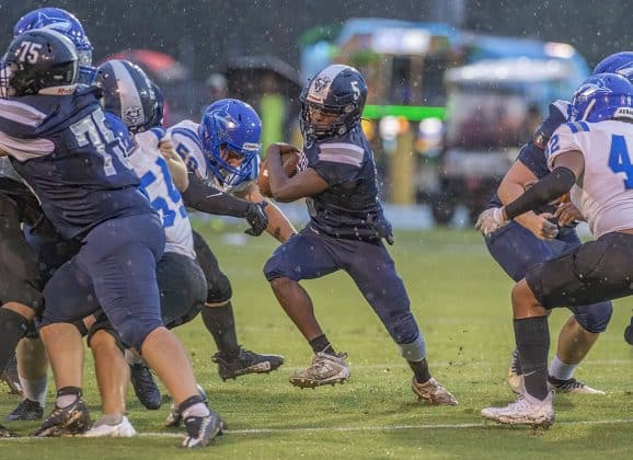 Central High, 5, Evan Spears tries to exploit a hole early in the home game with Anclote High.Photo by JOE DiCRISTOFALO