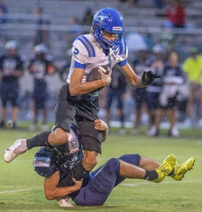 Central High, 2,Isaiah Beutler wraps up Anclote High’s ,2, Dominic Marotta in the home game with Anclote High.Photo by JOE DiCRISTOFALO