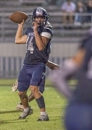 Central High, 14, Braden Joyner eyes his target during the first half 0f 44-8 win over Anclote High. Photo by JOE DiCRISTOFALO