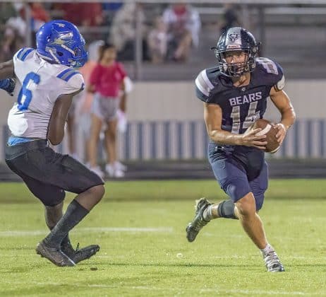 Central High, 14, Braden Joyner escaped the pocket for a 23 yard scoring run in the 44-8 win over Anclote High. Photo by JOE DiCRISTOFALO