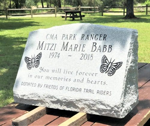 Memorial to Mitzi Babb at Croom Motorcycle Area. Photo courtesy of Jennifer Sheppard. (FILE PHOTO)