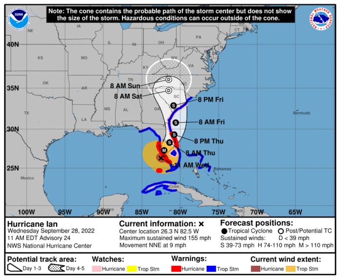 Hurricane Ian storm track, 11 AM update