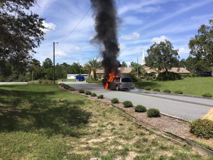 Vehicle with flames at the front end